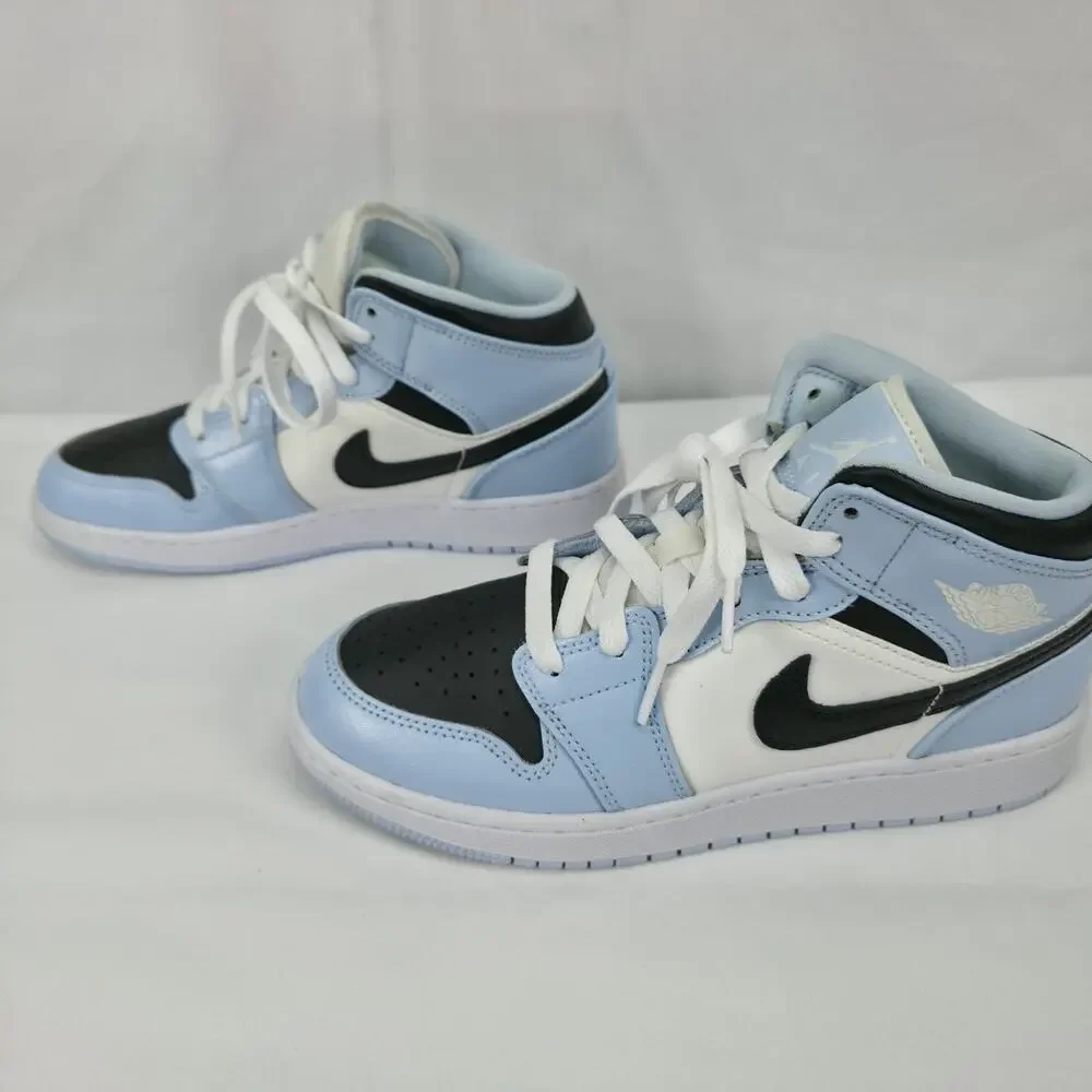 Nike Air Jordan 1 Mid GS 5.5Y Ice Blue Black White Basketball Shoes Streetwear